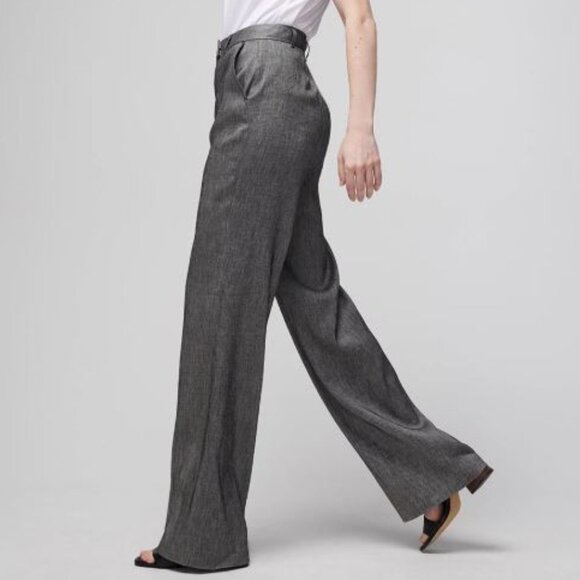 White House Black Market Linen Blend Luna Wide Leg Pants Womens 10 Gray B13X - Picture 1 of 6